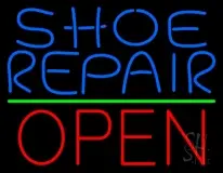 Blue Shoe Repair Open With Green Line LED Neon Sign