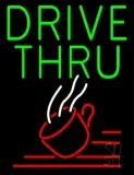 Green Drive Thru With Coffee Glass LED Neon Sign