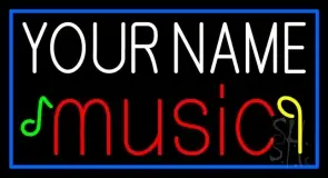 Custom Music With Notes Blue Border LED Neon Sign