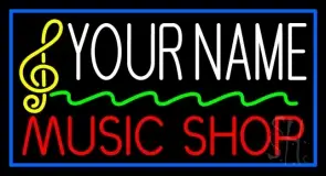 Custom Red Music Shop Yellow Note Blue Border LED Neon Sign
