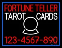 Fortune Teller Tarot Cards With Phone Number Blue Border LED Neon Sign