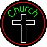 Green Church With Cross LED Neon Sign