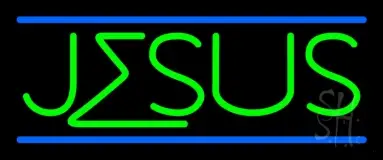 Green Jesus Blue Line LED Neon Sign