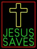 Green Jesus Saves Yellow Cross LED Neon Sign