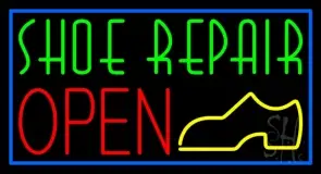Green Shoe Repair Open With Border LED Neon Sign