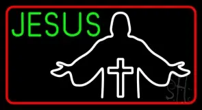 Jesus Christian Cross With Border LED Neon Sign