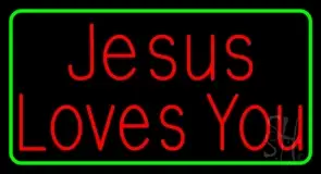 Jesus Loves You Green Border LED Neon Sign