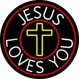Jesus Loves You With Red Border LED Neon Sign