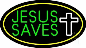Jesus Saves White  Cross With Border LED Neon Sign