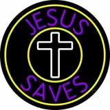 Purple Jesus Saves White  Cross LED Neon Sign