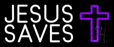 White Jesus Saves Purple  Cross LED Neon Sign