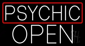White Psychic Red Border Open LED Neon Sign