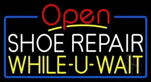 White Shoe Repair Yellow While You Wait Open LED Neon Sign