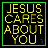 Yellow Jesus Cares About You LED Neon Sign