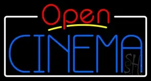 Blue Cinema Open With Border LED Neon Sign
