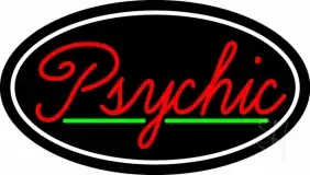 Cursive Red Psychic White Border With Green Line LED Neon Sign