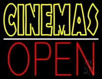 Double Stroke Yellow Cinemas Open LED Neon Sign