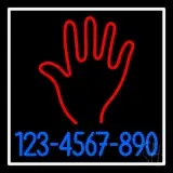 Red Palm Blue Phone Number White Border LED Neon Sign