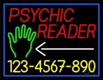 Red Psychic Reader With Yellow Phone Number With Blue Border LED Neon Sign