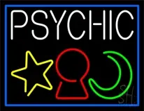 White Psychic With Logo Blue Border LED Neon Sign