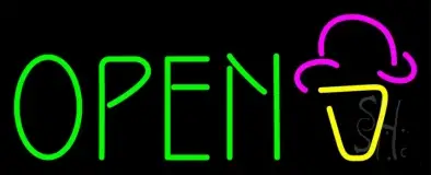 Green Open Ice Cream Cone LED Neon Sign