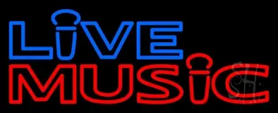 Blue Live Music Block Mic Logo LED Neon Sign