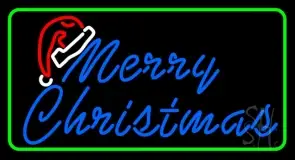 Green Border Merry Christams With Hat LED Neon Sign