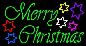Green Merry Christmas With Multi Color Stars LED Neon Sign