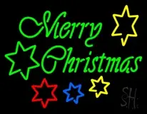 Green Merry Christmas With Stars LED Neon Sign