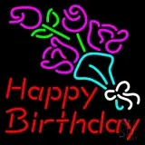 Happy Birthday With Flowers LED Neon Sign