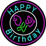 Happy Birthday With Flowers LED Neon Sign