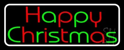 White Border Red And Green Happy Christmas LED Neon Sign
