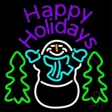Purple Happy Holidays Snow Man LED Neon Sign