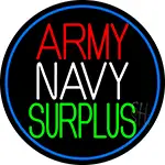 Army Navy Surplus Blue Round LED Neon Sign