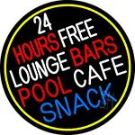 24 Hours Free Lounge Bars Pool Cafe Snack Oval With Border LED Neon Sign