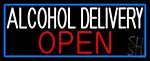 Alcohol Delivery Open With Blue Border LED Neon Sign