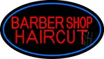 Barbershop Haircut With Blue Border LED Neon Sign