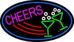 Cheers With Wine Glass Oval With Blue Border LED Neon Sign