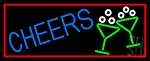 Cheers With Wine Glass With Red Border LED Neon Sign