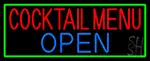 Cocktail Menu Open With Green Border LED Neon Sign