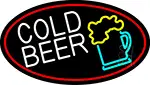 Cold Beer And Beer Mug Oval With Red Border LED Neon Sign