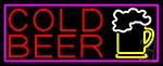 Cold Beer And Beer Mug With Pink Border LED Neon Sign
