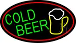 Cold Beer And Mug Oval With Red Border LED Neon Sign