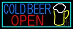 Cold Beer Open And Mug In Between With Turquoise LED Neon Sign