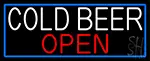 Cold Beer Open With Blue Border LED Neon Sign