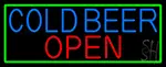Cold Beer Open With Green Border LED Neon Sign