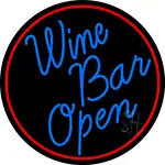 Cursive Blue Wine Bar Open Oval With Red Border LED Neon Sign