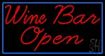 Cursive Red Wine Bar Open With Blue Border LED Neon Sign