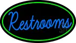 Cursive Restrooms Oval With Green Border LED Neon Sign