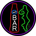 Custom Bar With Bottle And Girl Oval With Purple Border LED Neon Sign